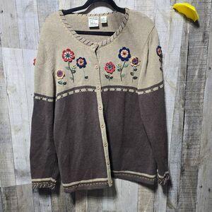 Christopher and Banks Vintage Y2K Tan and Brown Floral Applique Embroidered Card